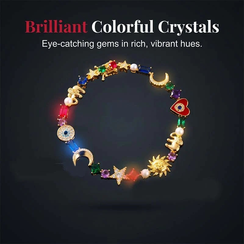 🌠 Heavenly Charms Bracelet — Sun, Moon & Crystals | Elegant & Refined ✨ -50% OFF TODAY 🔥