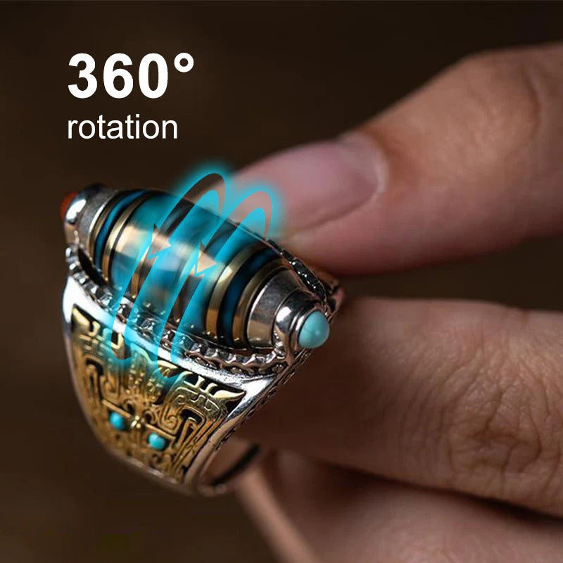 Classic Design Geometric Blue-Yellow Adjustable Rotating Ring